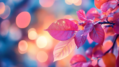 Glowing pink leaves bask in dreamy sunset light