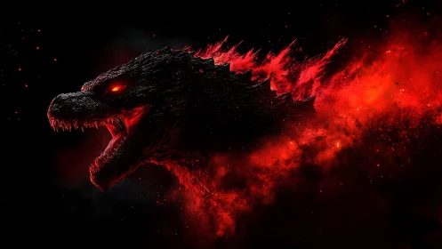 Infernal Kaiju Profile in Dynamic Red Particle Plume.