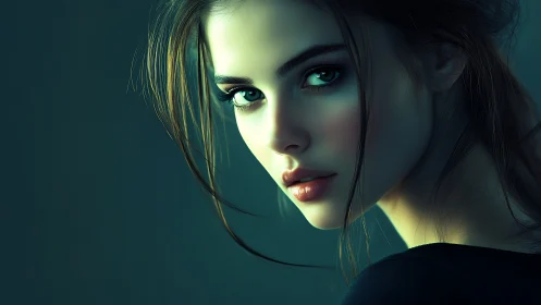 Moonlit gaze carves quiet drama across teal shadows