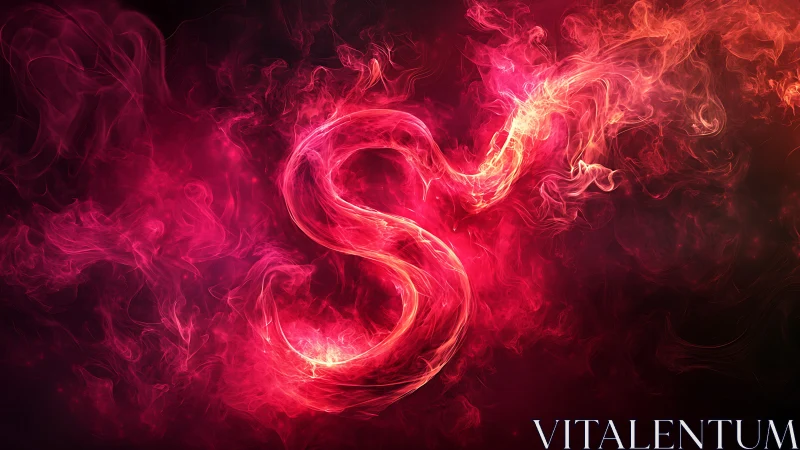 Fiery neon S twists through swirling crimson smoke.