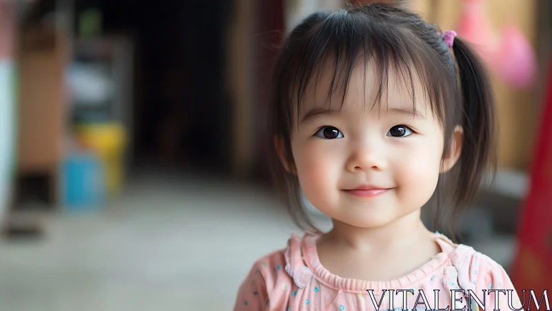 Young Child Smiling Warmly in Soft Indoor Light.