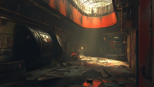 Sunlit rupture carves hope through a rusted industrial husk