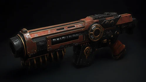 Futuristic sci fi blaster with rugged copper and black finish.