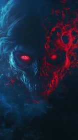 Dual-tone demonic skull emerging from swirling void.