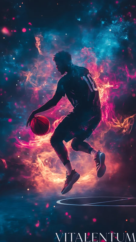 Cosmic crossover moment with a glowing urban baller.