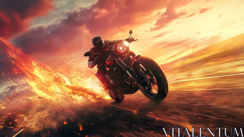 Flaming horizon bends as lone street rider outruns daylight