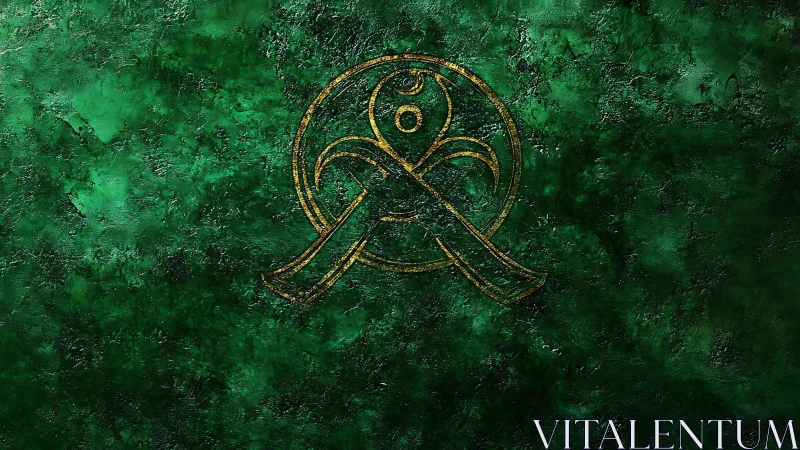 Emerald textures swirling around a golden mystic emblem.