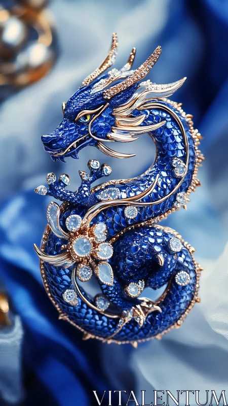 Blue jeweled dragon pendant with gold and diamond detailing.