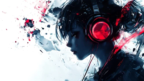 Neon headphones frame introspective cyberpunk portrait profile.