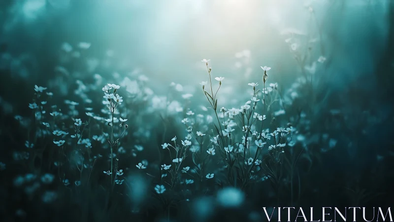 Soft Focused Wildflowers in Teal Light.