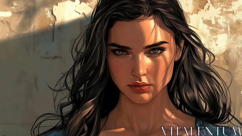 Directional sunlight portrait with hyperreal digital rendering.