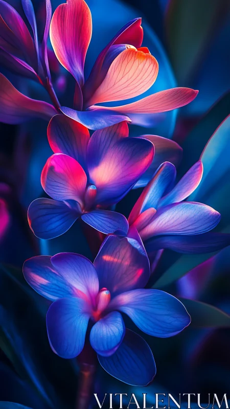 Luminous Orchids Glow in Neon Pink and Blue Light.