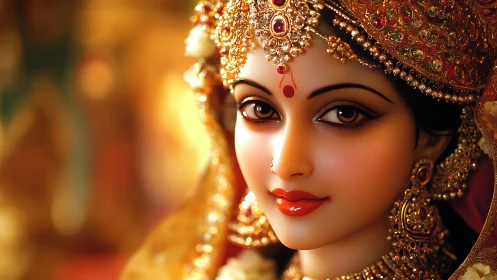 Regal digital portrait of woman in ornate bridal jewelry.