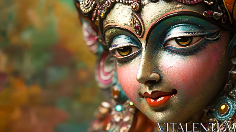 Close-up view isolates ornate painted deity sculpture