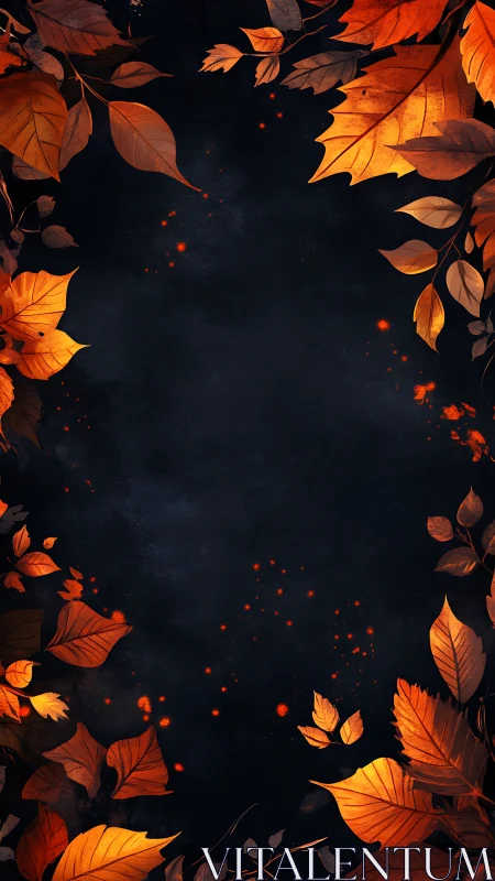 Emberlit Autumn Leaves Framing a Midnight Story Sky.