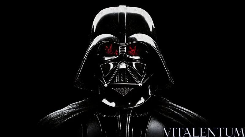 Dark armored mask portrait gleams against pure black void