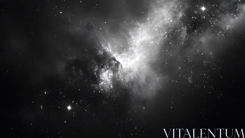 Monochrome nebula cloud with dense star field glow.