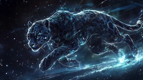 Neon Leopard Prowls Through Cosmic Void with Electric Energy