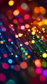 Chromatic fiber-optic bokeh field with radial light vectors.