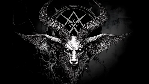 Horned shadow guardian with glowing eyes and winged stare.