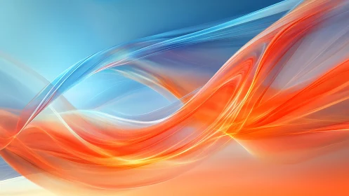Digital abstract wave ribbons in blue and orange motion.