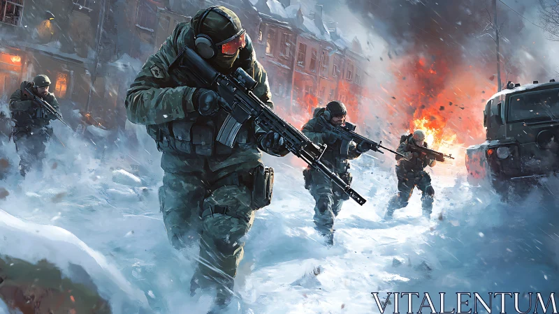 Brave Soldiers Battle Through Snowy Urban Conflict.
