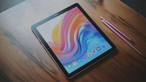 Modern Tablet Art: Colorful Waves of Creative Potential
