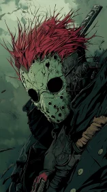 Post-apocalyptic masked enforcer in dynamic comic linework.