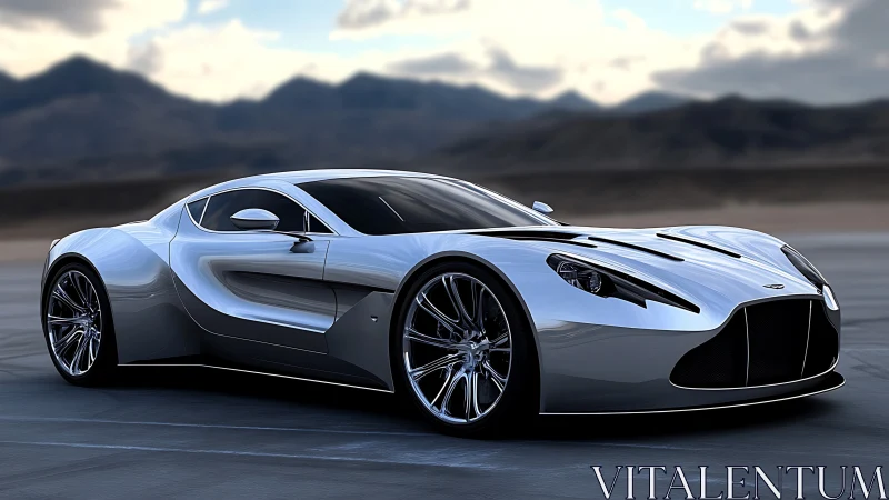 Aerodynamic silver supercar rendered in high-gloss photorealism