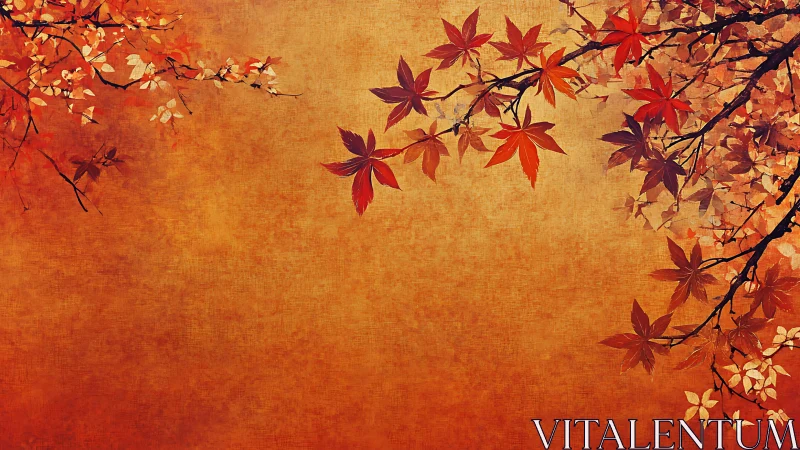 Autumn maple branches frame warm textured canvas space.