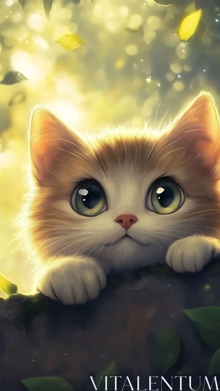 Luminous Whisker-Bearer Peers Through Golden Enchantment