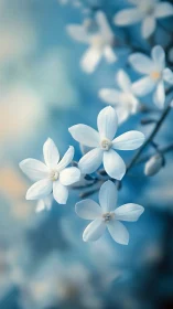 Delicate Five-Petaled Jasmine Flowers with Shallow Depth Field Composition