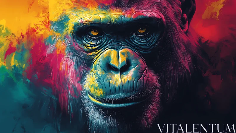 Neon-lit ape portrait renders hyper-saturated chromatic anatomy