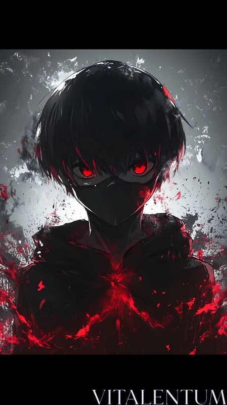 Shadowed anime figure glows with fierce crimson power