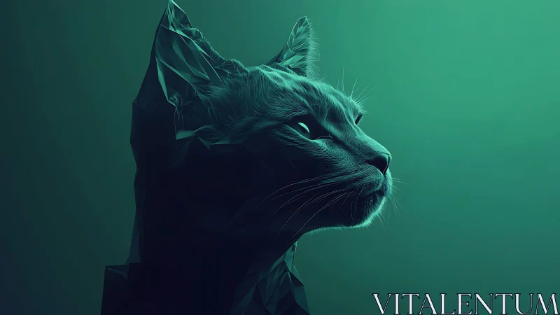 Monochromatic Feline Profile with Geometric Lighting and Tonal Gradient Rendering