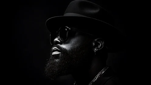 Side-lit monochrome portrait isolates profile in deep chiaroscuro