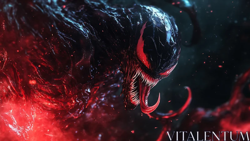 Bioluminescent symbiotic creature portrait in red-black haze