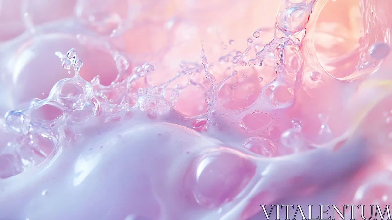 Macro view of pastel liquid splashes and translucent bubbles.