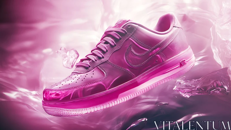 3D neon pink sneaker render with liquid gloss environment.