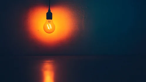 Incandescent bulb radiating warm corona in low key environment.