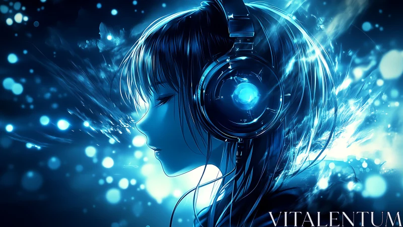 Neon blue anime profile with oversized luminous headphones