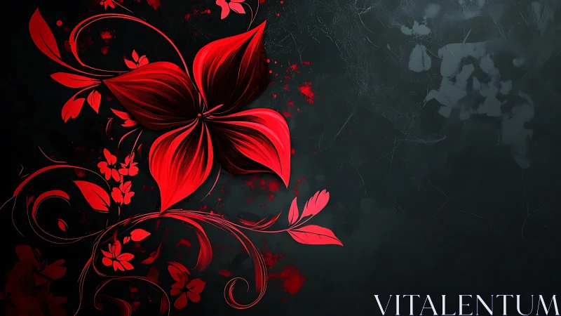 Crimson Floral Flourish Against Dark Textured Background.