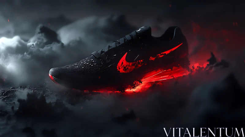 Midnight storm sneaker blazes forward on molten crimson fog