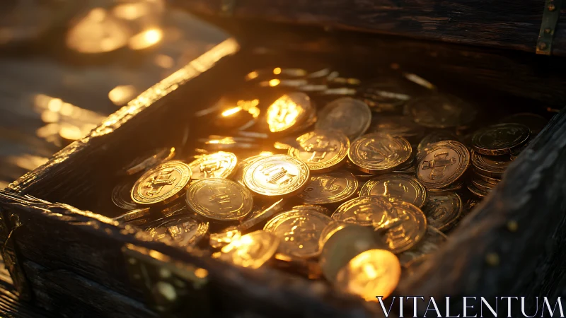 Sunlit treasure chest glowing with golden adventure coins.