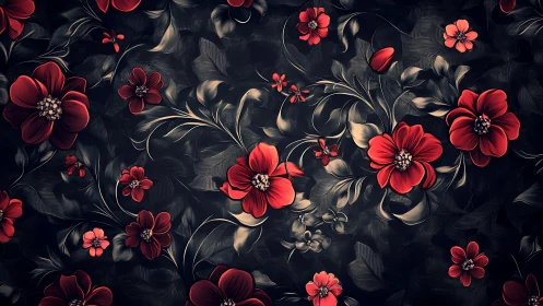 Red Flowers on Dark Background: Layered Botanical Composition.