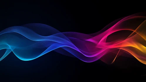 Chromatic light waves flowing across a deep black void.