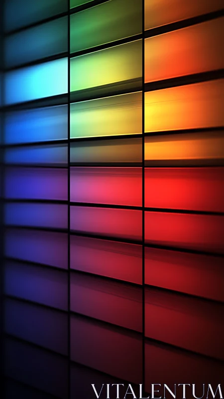 Chromatic glass panels form radiant vertical spectrum grid.