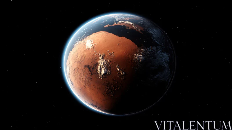 Terraforming-stage Mars rendered with atmospheric scattering and clouds