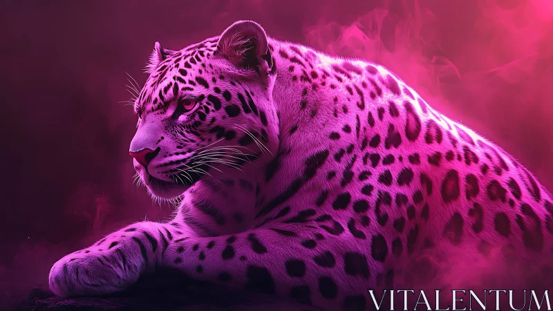 Neon Leopard in Magenta Mist. A striking digital portrait.