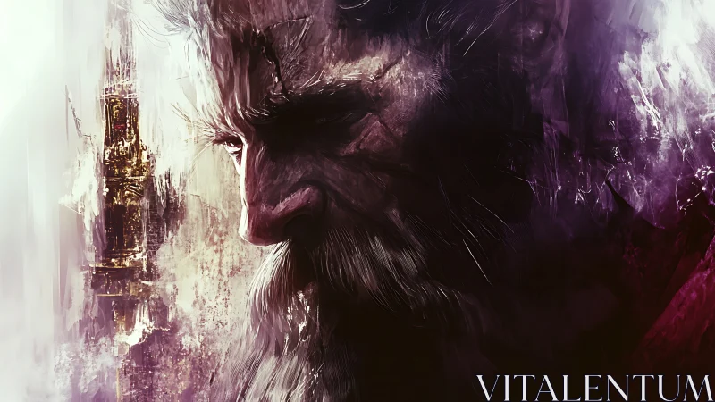 Aged warrior portrait rendered in high-contrast digital strokes